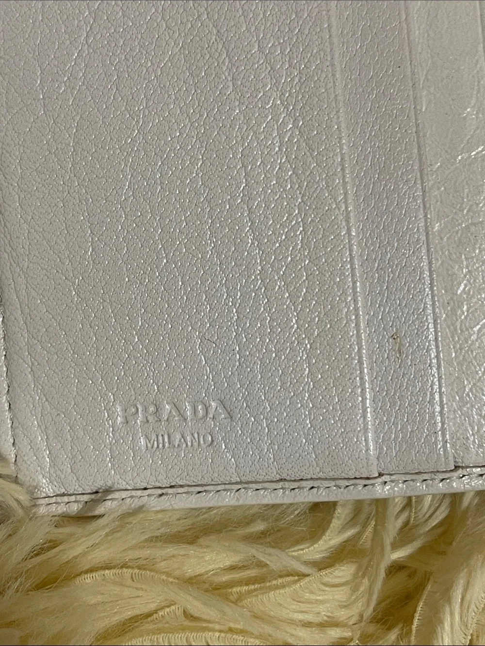 Authentic Vintage Prada Bianco Leather Flap Wallet with Silver Hardware
